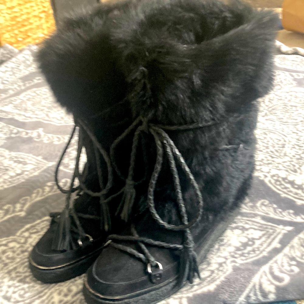 Frye Black Faux-Fur Lace-Up Winter Boots